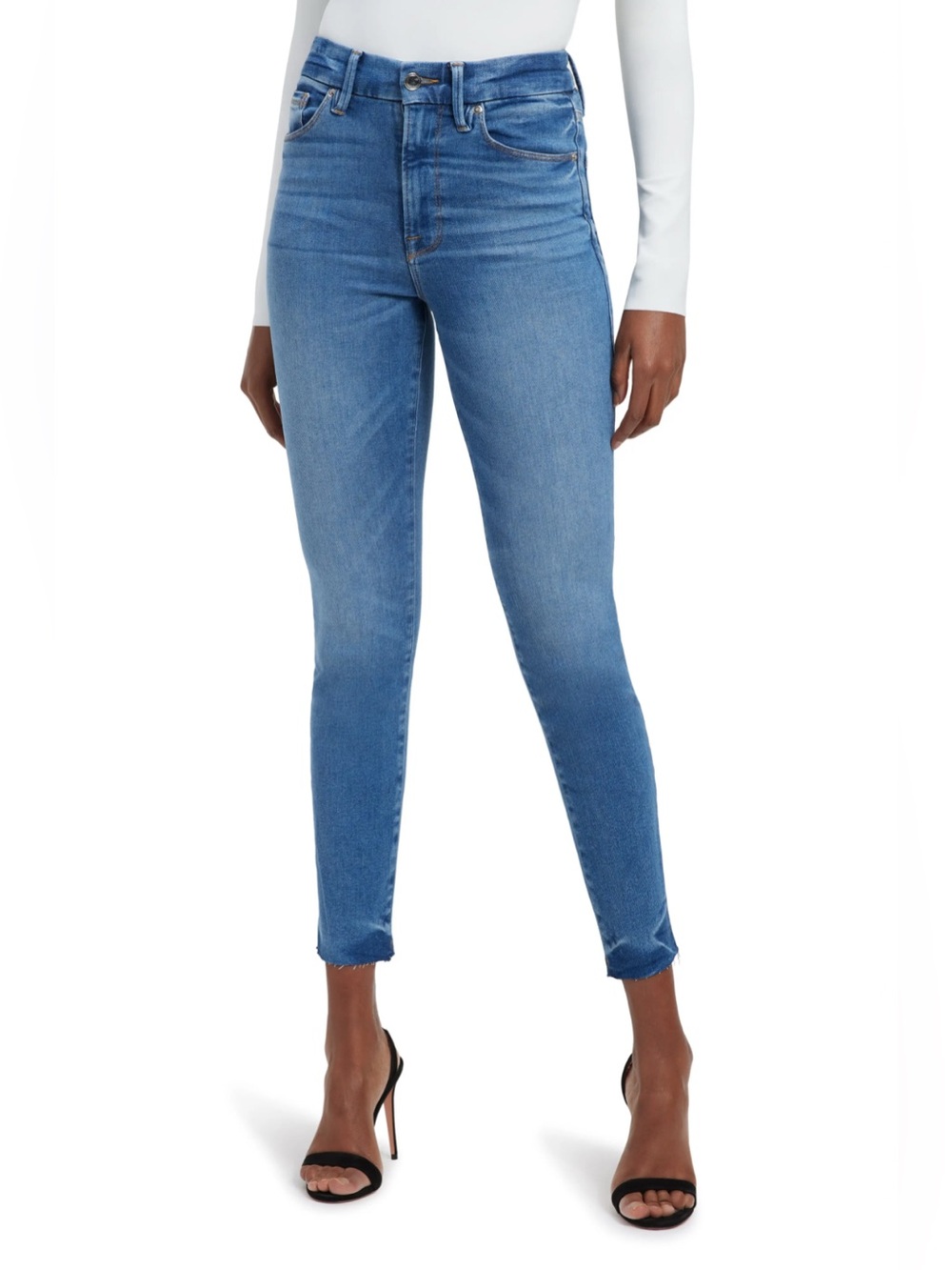 Good American Always Fits Good Legs Raw Hem Ankle Skinny Jean Indigo, 28-32 NWT